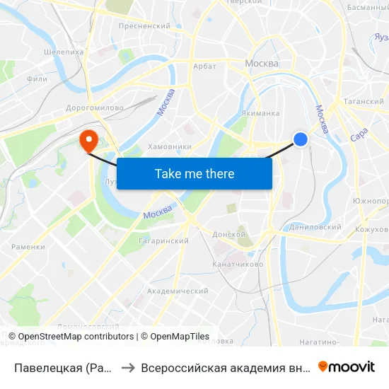 Павелецкая (Paveletskaya) to Всероссийская академия внешней торговли map