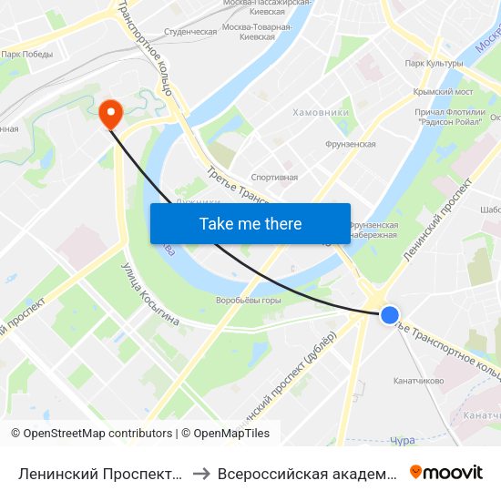 Ленинский Проспект (Leninsky Prospekt) to Всероссийская академия внешней торговли map