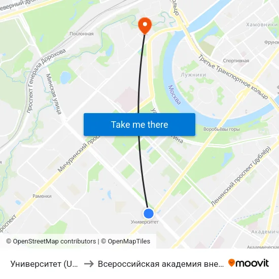 Университет (Universitet) to Всероссийская академия внешней торговли map