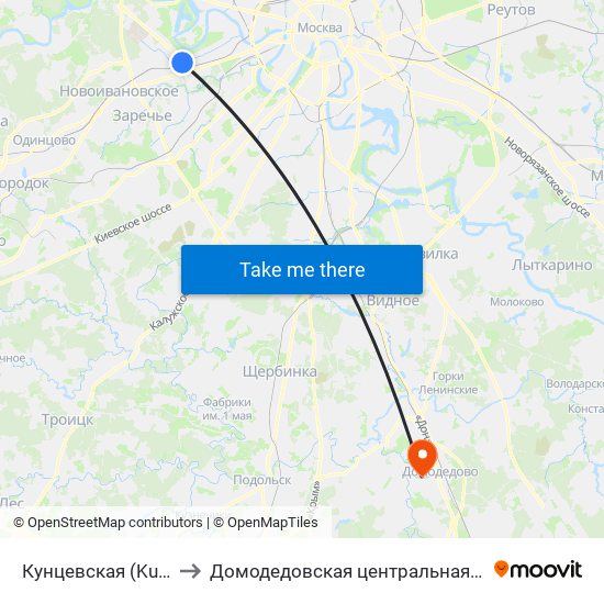 Кунцевская (Kuntsevskaya) to Домодедовская центральная районная больница map