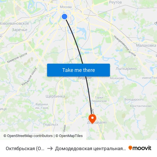 Октябрьская (Oktyabrskaya) to Домодедовская центральная районная больница map