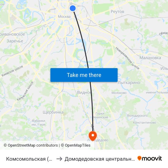 Комсомольская (Komsomolskaya) to Домодедовская центральная районная больница map