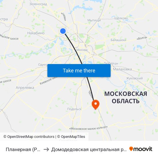 Планерная (Planernaya) to Домодедовская центральная районная больница map