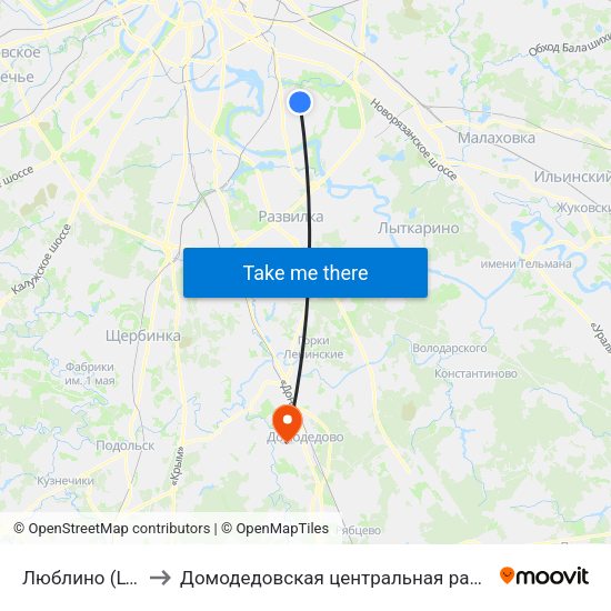 Люблино (Lyublino) to Домодедовская центральная районная больница map