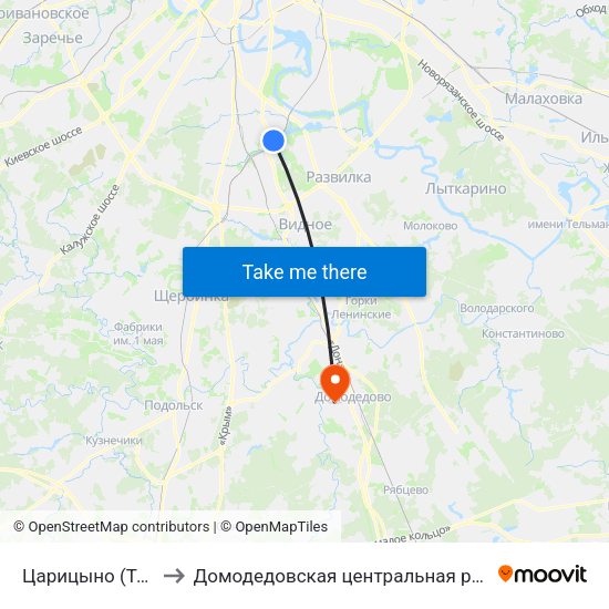 Царицыно (Tsaritsyno) to Домодедовская центральная районная больница map