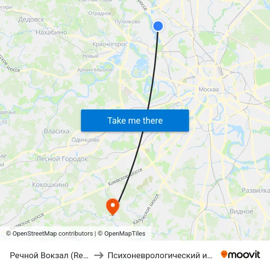Речной Вокзал (Rechnoy Vokzal) to Психоневрологический интернат №5 ДСЗН map
