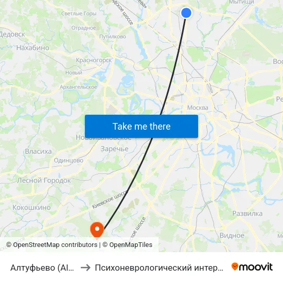 Алтуфьево (Altufyevo) to Психоневрологический интернат №5 ДСЗН map
