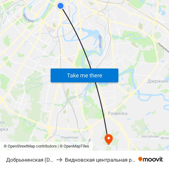 Добрынинская (Dobryninskaya) to Видновская центральная районная больница map