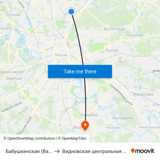 Бабушкинская (Babushkinskaya) to Видновская центральная районная больница map