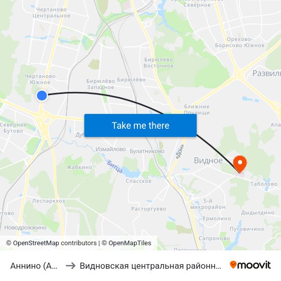 Аннино (Annino) to Видновская центральная районная больница map