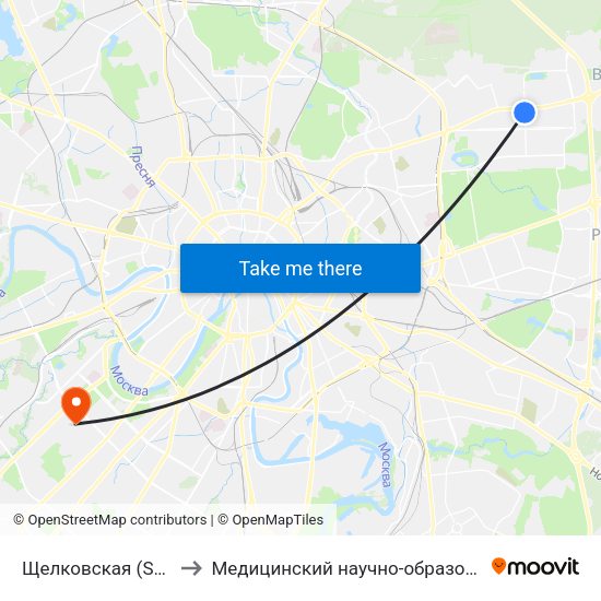 Щелковская (Schelkovskaya) to Медицинский научно-образовательный центр МГУ map