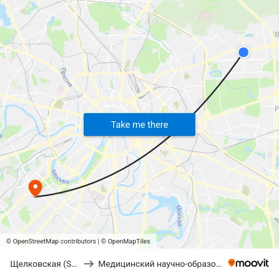 Щелковская (Schelkovskaya) to Медицинский научно-образовательный центр МГУ map