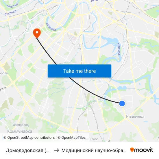 Домодедовская (Domodedovskaya) to Медицинский научно-образовательный центр МГУ map