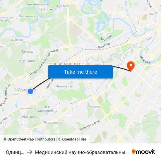 Одинцово to Медицинский научно-образовательный центр МГУ map