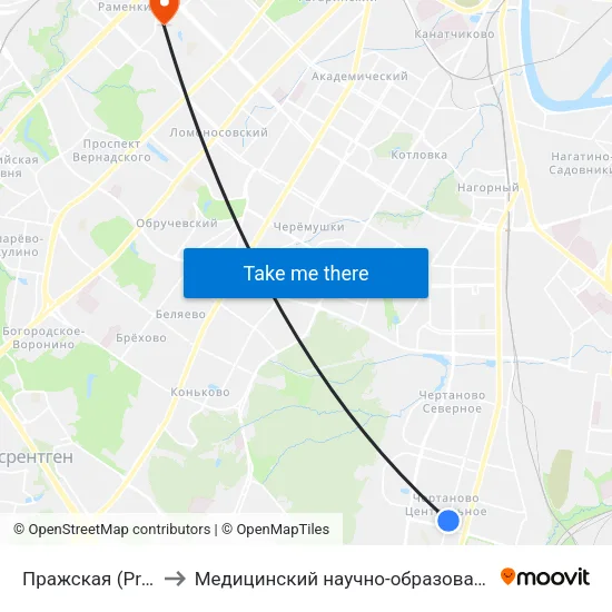 Пражская (Prazhskaya) to Медицинский научно-образовательный центр МГУ map