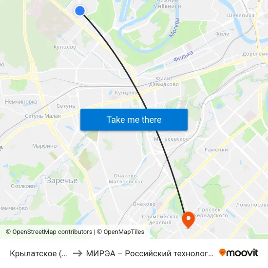 Крылатское (Krylatskoe) to МИРЭА – Российский технологический университет map