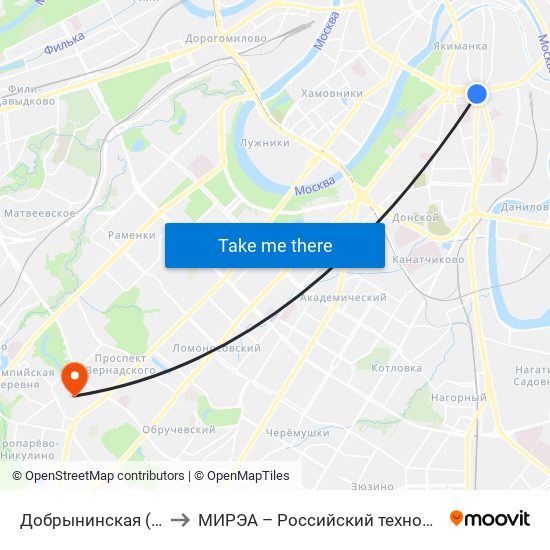 Добрынинская (Dobryninskaya) to МИРЭА – Российский технологический университет map