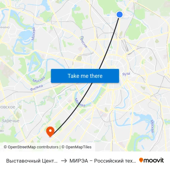Выставочный Центр (Vystavochny Tsentr) to МИРЭА – Российский технологический университет map