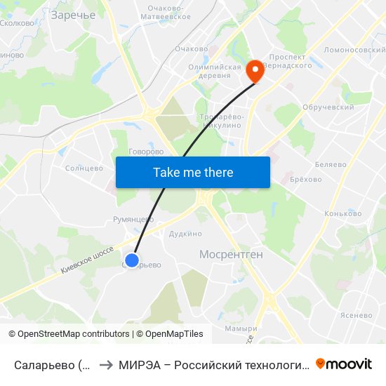 Саларьево (Salaryevo) to МИРЭА – Российский технологический университет map