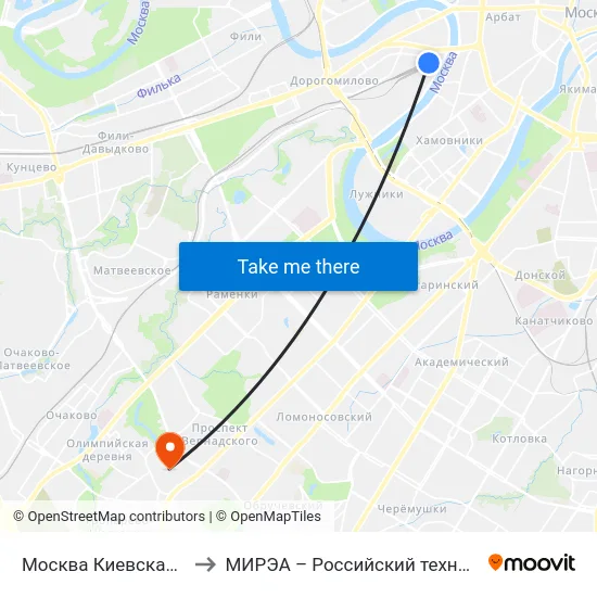 Москва Киевская (Kievsky Station) to МИРЭА – Российский технологический университет map