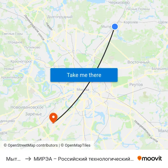 Мытищи to МИРЭА – Российский технологический университет map