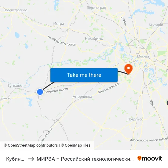 Кубинка -1 to МИРЭА – Российский технологический университет map