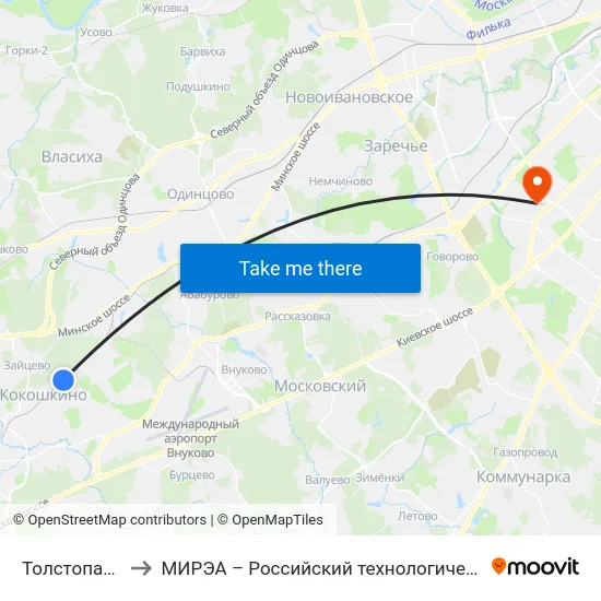 Толстопальцево to МИРЭА – Российский технологический университет map