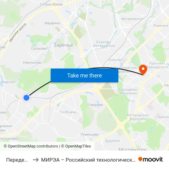 Переделкино to МИРЭА – Российский технологический университет map