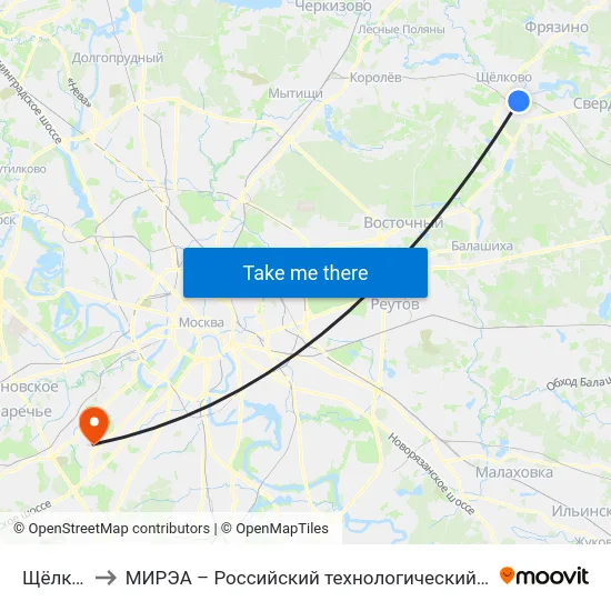 Щёлково to МИРЭА – Российский технологический университет map