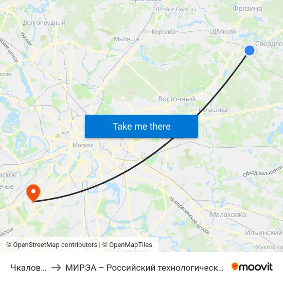 Чкаловская to МИРЭА – Российский технологический университет map