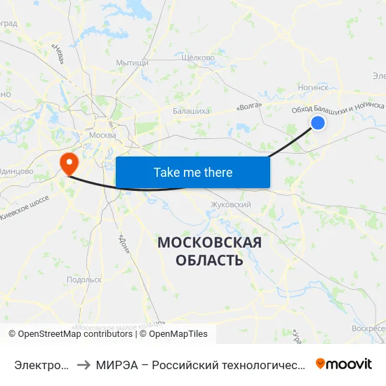 Электросталь to МИРЭА – Российский технологический университет map