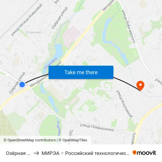 Озёрная Улица to МИРЭА – Российский технологический университет map