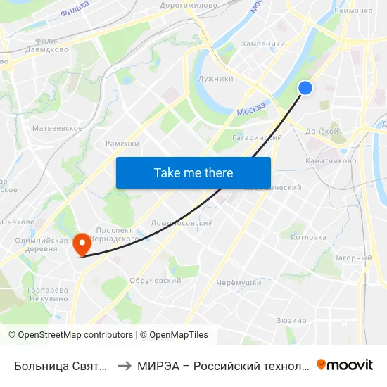 Больница Святителя Алексия to МИРЭА – Российский технологический университет map