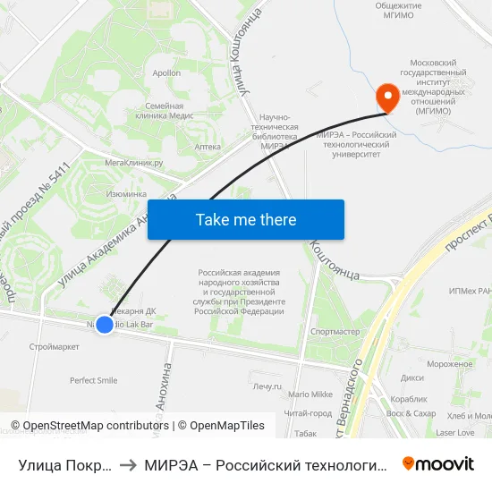 Улица Покрышкина to МИРЭА – Российский технологический университет map