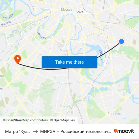 Метро "Кузьминки" to МИРЭА – Российский технологический университет map