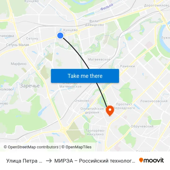 Улица Петра Алексеева to МИРЭА – Российский технологический университет map