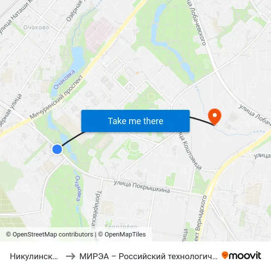 Никулинская Улица to МИРЭА – Российский технологический университет map