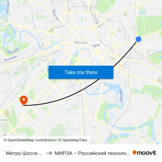 Метро Шоссе Энтузиастов to МИРЭА – Российский технологический университет map