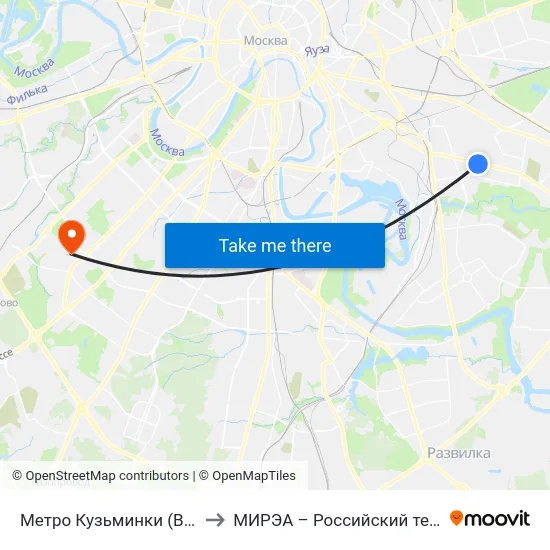Метро Кузьминки (Волгоградский проспект) to МИРЭА – Российский технологический университет map