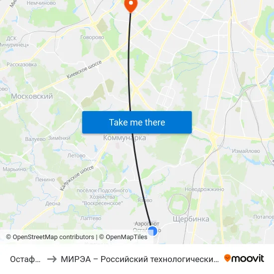 Остафьево to МИРЭА – Российский технологический университет map