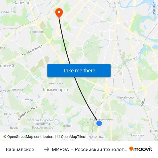 Варшавское шоссе д.261 to МИРЭА – Российский технологический университет map