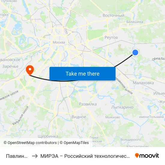 Павлино д.15 to МИРЭА – Российский технологический университет map
