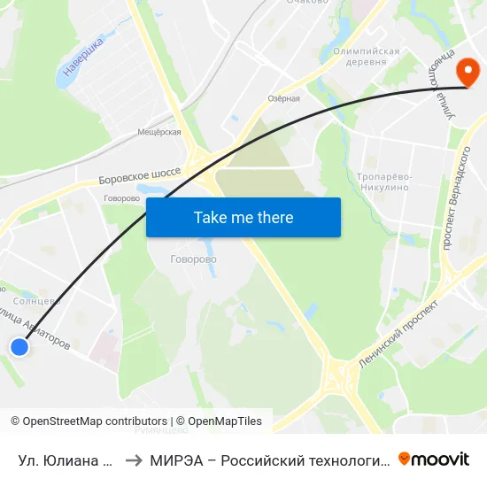Ул. Юлиана Семенова to МИРЭА – Российский технологический университет map