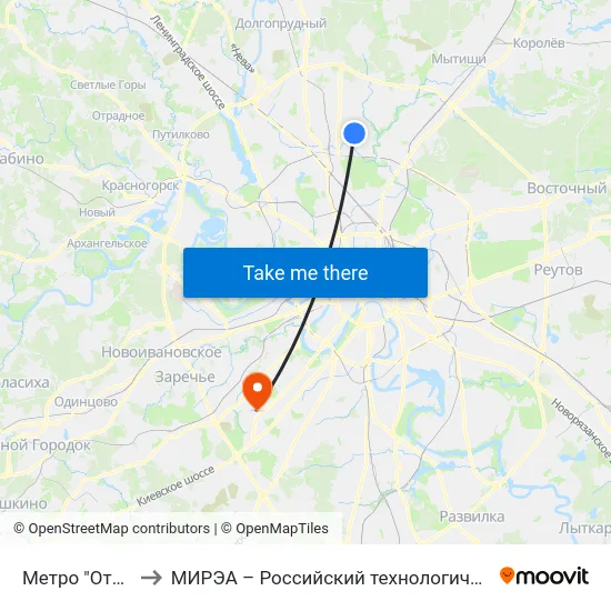 Метро "Отрадное" to МИРЭА – Российский технологический университет map
