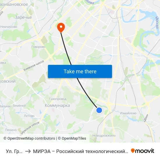 Ул. Грина to МИРЭА – Российский технологический университет map
