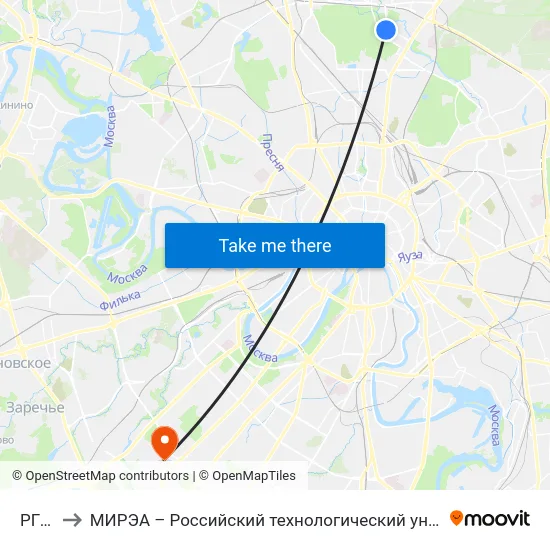 РГСУ to МИРЭА – Российский технологический университет map