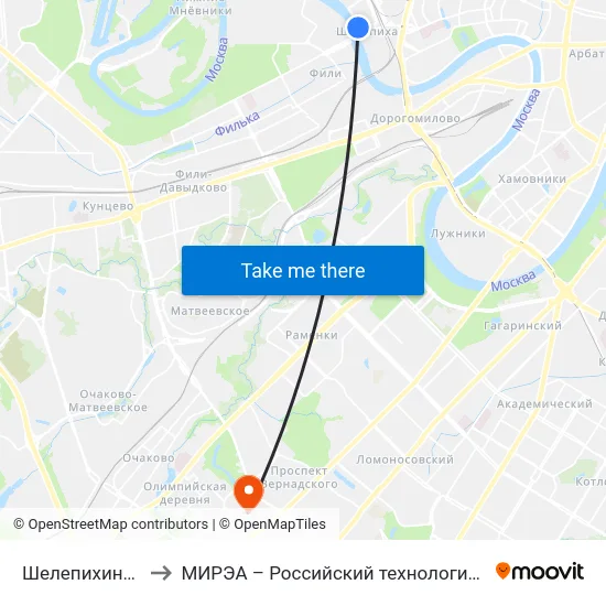 Шелепихинская наб. to МИРЭА – Российский технологический университет map