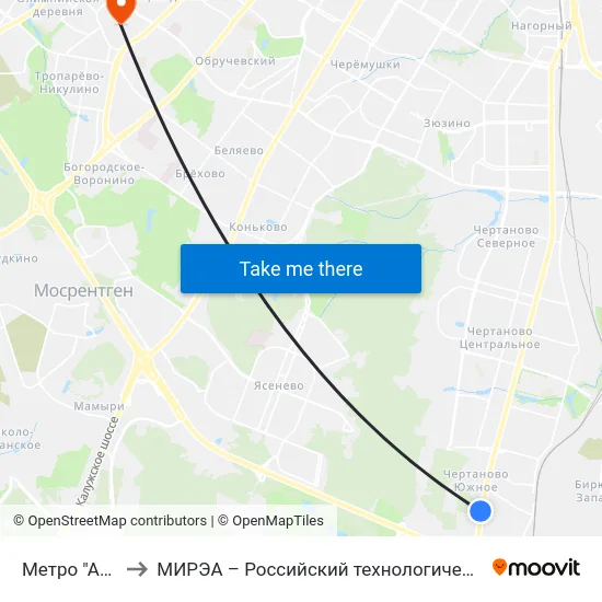 Метро "Аннино" to МИРЭА – Российский технологический университет map