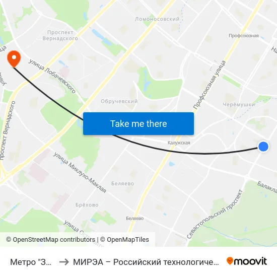 Метро "Зюзино" to МИРЭА – Российский технологический университет map