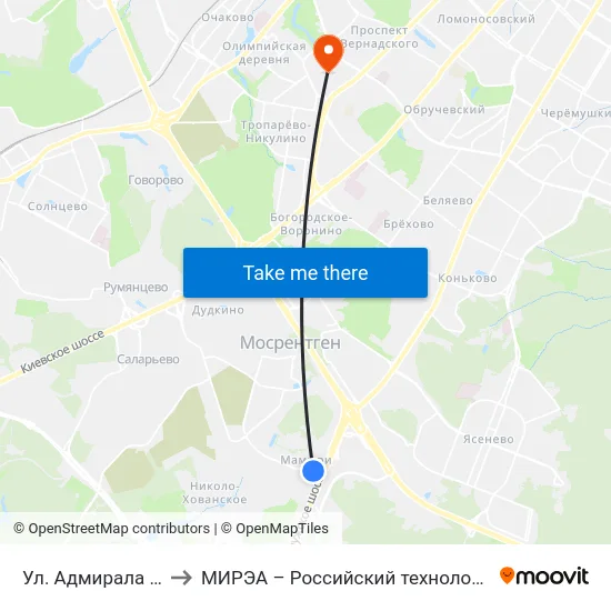 Ул. Адмирала Корнилова to МИРЭА – Российский технологический университет map